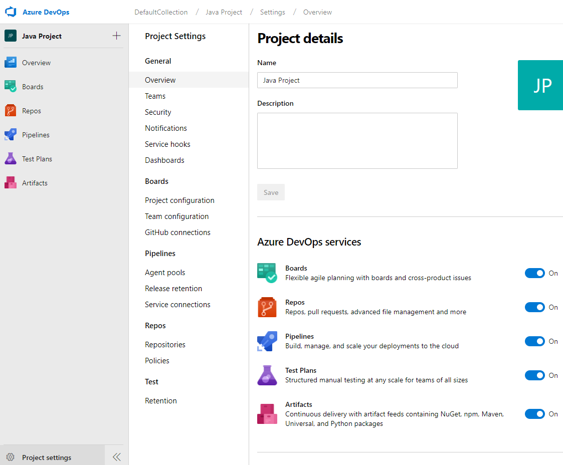 Azure DevOps Server/Project Settings